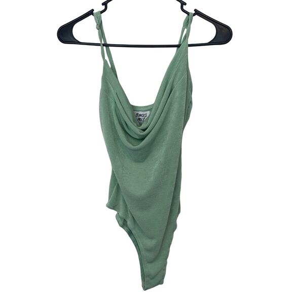 Princess Polly Green Sleeveless One Piece Bodysuit Draped Neckline Size 4 - Picture 1 of 4